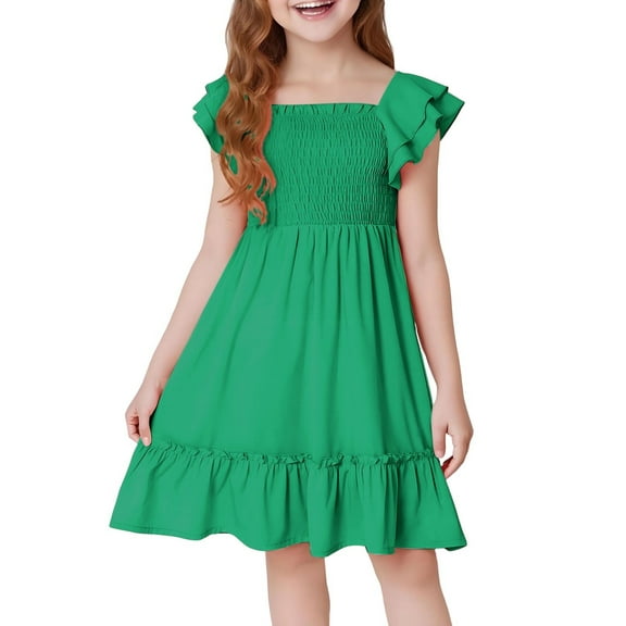 Tumotour Summer Dress For Teeens Ruffle Short Sleeve Smocked Summer Dress Kids Square Neck A Line Flowy Mini Dresses