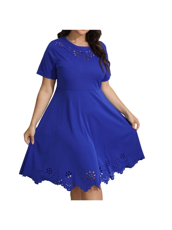 Summer Dress For Women 2025 Resort Round Neck Short Sleeve Hollow Out Lace Ruffle Casual Beach Mini Vacation Dress