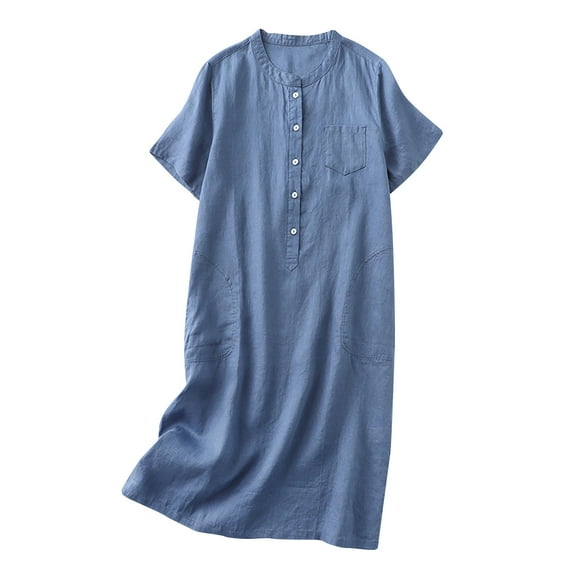Tumotour Summer Dress For Women Casual Summer Short Sleeve T Shirt Dress Nightgown Rounk Neck Loose Solid Color Basic Dresses With Pockets