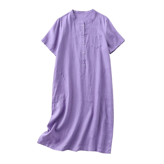 Tumotour Summer Dress For Women Casual Summer Short Sleeve T Shirt Dress Nightgown Rounk Neck Loose Solid Color Dresses With Pockets