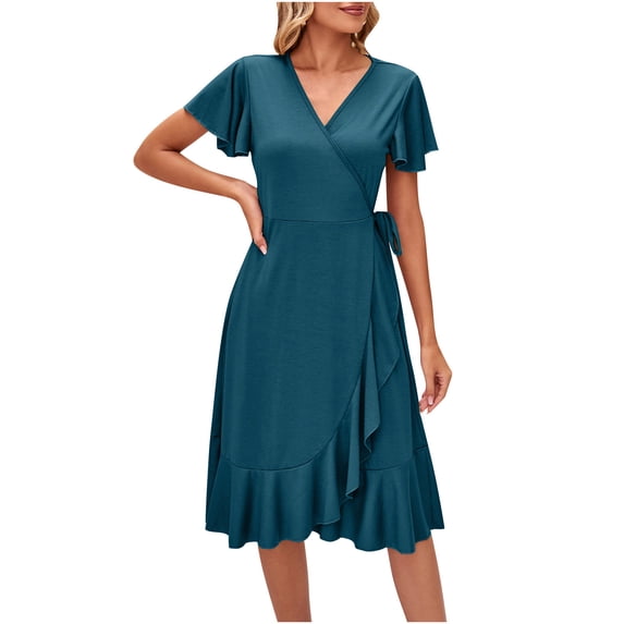 Tumotour Summer Dress for Women Homecoming Dresses Shirt Dress for Women Mini Dress Fashion Women Summer Round Neck Doll Dress Sold Color Sleevless Pleated Dress