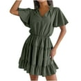thumbnail image 1 of Tumotour Summer Dress for Women Homecoming Dresses Shirt Dress for Women Mini Dress Fashion Women's Summer Casual Slim V-shaped Short-sleeved Solid Color Dress, 1 of 8