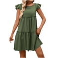 thumbnail image 1 of Tumotour Summer Dress for Women Ruffled Short Sleeve Mini Dress T-Shirt Dress Solid Crew Neck Pleated Tunic Tank Dress, 1 of 6