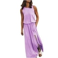thumbnail image 1 of Tumotour Summer Dress for Women Sleeveless Round Neck Maxi Dresses Solid Color Fork Opening Casual Loose Long Dresses, 1 of 4