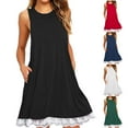 thumbnail image 1 of Tumotour Summer Dresses for Women Sleeveless High Waist Mini Dress Tank Sundress Round Neck Drawstring Casual Ruffle A-Line dress Tshirt Dress Flowy Beach Sundress, 1 of 5