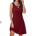 thumbnail image 1 of Tumotour Summer Dresses for Women Sleeveless Solid color Mini Dress Tank Sundress V Neck Casual dress T shirt Dress Flowy Beach Sundress with pocket, 1 of 4