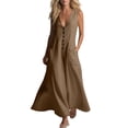 thumbnail image 1 of Tumotour Summer Maxi Dress For Women'S V-Neck Button Flowy A-Line Dress T-Shirt Long Dress Buttoned Beach Sleeveless Sundress, 1 of 7