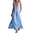 thumbnail image 1 of Tumotour Summer Maxi Dress For Women'S V-Neck Button Flowy A-Line Dress T-Shirt Long Dress Buttoned Beach Sleeveless Sundress, 1 of 7