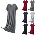 thumbnail image 1 of Tumotour Summer Mid-Length Sleepshirt Nightgowns Dress for Women's Short Sleeve V-Neck T-Shirt Dress Ruffled A-Line Dress, 1 of 6