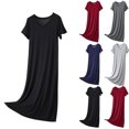 thumbnail image 1 of Tumotour Summer Mid-Length Sleepshirt Nightgowns Dress for Women's Short Sleeve V-Neck T-Shirt Dress Ruffled A-Line Dress, 1 of 6