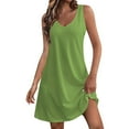thumbnail image 1 of Tumotour Summer Mini Dress For Women'S Solid Color Tunic Tank Dress V-Neck T-Shirt A-Line Dress Sleeveless Beach Sundress With Pocket, 1 of 7