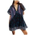 thumbnail image 1 of Tumotour Summer Mini T-Shirt Dress For Women'S Printed A-Line Dress With Pocket Short Sleeve V-Neck Beach Sundress, 1 of 6