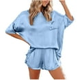 thumbnail image 1 of Tumotour Summer Pajama Sets For Women Two Piece Set Casual Solid Color Satin Silky Pajama Set Short Sleeve T-Shirt With Shorts Set Pajama Loungewear, 1 of 7