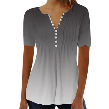 Tumotour Summer Saving Clearance Pullover Shirts For Women Button Tunic top Button Up V-Neck Shirs Short Sleeve Pleated Blouses 2025 Summer Trendy Casual Loose Boho Top