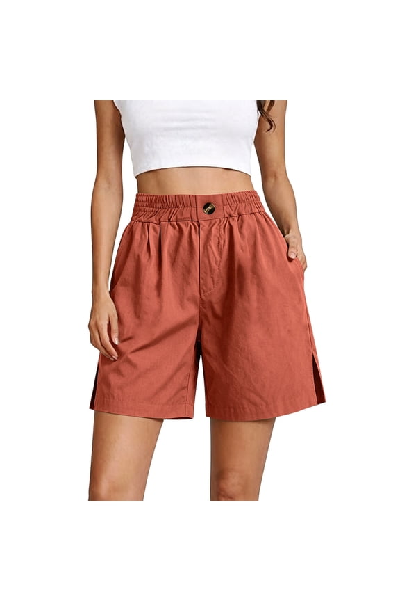 Summer Shorts for Women's Elastic Waist Outdoor Work Shorts Jogging Walkshort Wide-Leg Shorts with Pocket