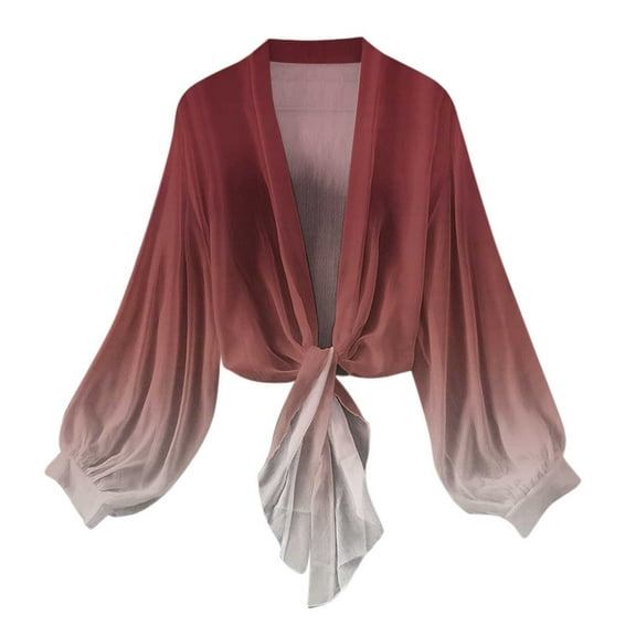 Tumotour Summer Shrugs Coats For Women Chiffon Tie Front Bell Sleeve Summer Long Sleeve Shawl Cropped Cardigans For Wedding Bride Dresses