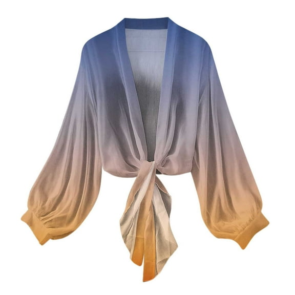 Tumotour Summer Shrugs Coats For Women Chiffon Tie Front Bell Sleeve Summer Long Sleeve Shawl Cropped Cardigans For Wedding Bride Dresses