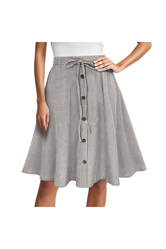 Summer Skirt For Women Slit Pleated A Line Skirt Stretch Button Down High Waist A-Line Flared Midi Straight Skirts