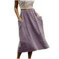 thumbnail image 1 of Tumotour Summer Skirt For Women Solid Color Long Flowy With Pleated Pockets High Waisted Casual Elastic Waist A-Line Skirts Mid Calf Skirt, 1 of 9