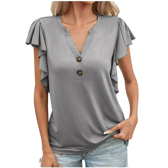Tumotour Summer T-Shirt For Women Buttons Short Sleeve V-Neck Tunic Tops Casual Solid Color Loose Fit Activewear T-Shirt Wicking Yoga Top
