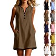 thumbnail image 1 of Tumotour Summer Tank Dress For Women'S Casual Sleeveless T-Shirt Dress V-Neck Buttone Mini Dress A-Line Dress With Pocket Short Dress, 1 of 7