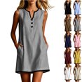 thumbnail image 1 of Tumotour Summer Tank Dress For Women'S Casual Sleeveless T-Shirt Dress V-Neck Buttone Mini Dress A-Line Dress With Pocket Short Dress, 1 of 7