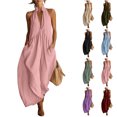 thumbnail image 1 of Tumotour Summer Tank Dress For Women'S Linen Dress V-Neck Pocket Pleated Backless Maxi Beach Sundress, 1 of 7