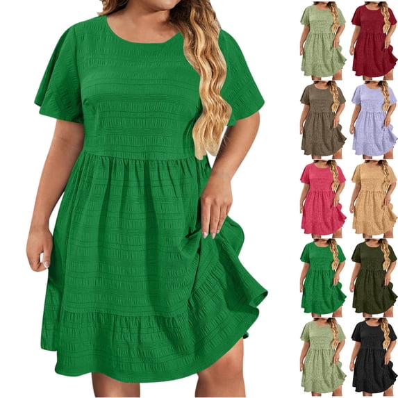 Tumotour Summer Tank Dress For Women'S Plus Size T-Shirt Dress Casual Solid Sleeveless Round Neck Ruffled Mini Dress