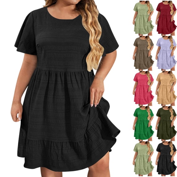 Tumotour Summer Tank Dress For Women'S Plus Size T-Shirt Dress Casual Solid Sleeveless Round Neck Ruffled Mini Dress