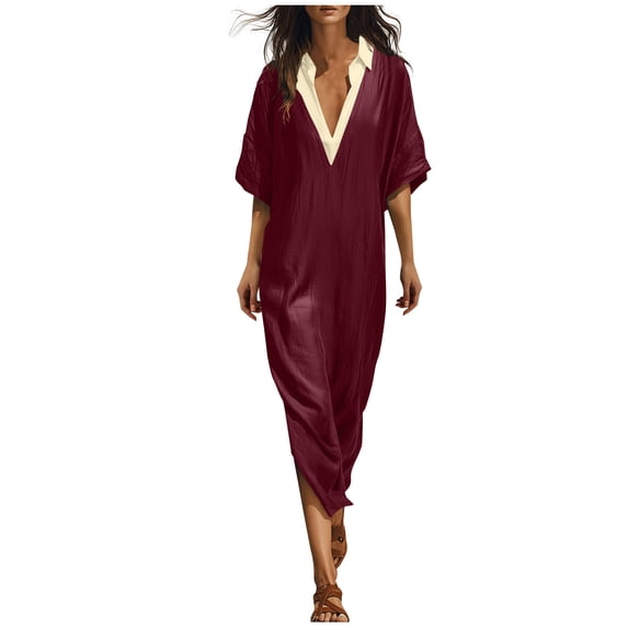 Tumotour Summer Tank Dress For Women'S V-Neck Short Sleeve T-Shirt Dress Straight-Line Dress