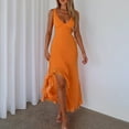 thumbnail image 1 of Tumotour Summer Tank Dress for Women Maxi Dress Women's Sexy Fashion Slim V-neck Ruffled Slit Dress, 1 of 7