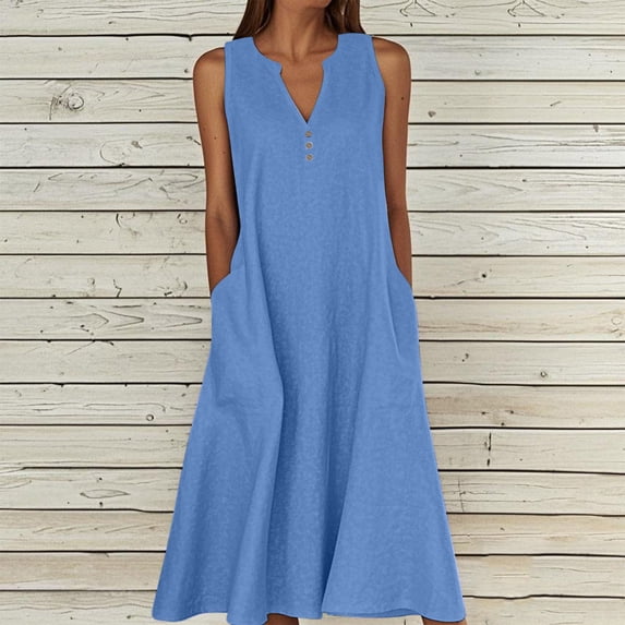 Tumotour Summer Tank Dress for Women Maxi Dress Women's Summer Casual Dress Gradual Sleeveless Neck V-Neck Long Dress