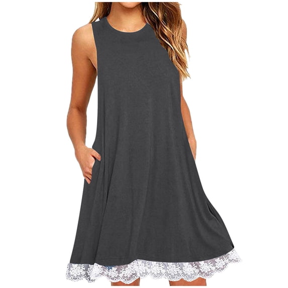 Tumotour Summer Tank Dress for Women Mini Dress Fashion Women Summer Casual Round-Neck Sleeveless Solid Mini Dress