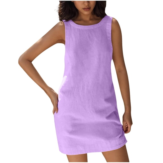 Tumotour Summer Tank Dress for Women Mini Dress Fashion Women's Casual Sleeveless Solid Round-Neck Ladies Pocket Dress