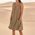 thumbnail image 1 of Tumotour Summer Tank Dress for Women Mini Dress V-Neck Sleeveless Sundress T-Shirt A-Line Dress Linen Dress With Pocket, 1 of 7