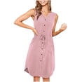 thumbnail image 1 of Tumotour Summer Tank Dress for Womens V Neck Sleeveless Button Down Party Dress Beach Dress With Pockets Knee Length Drawstring Tunic Midi Sundress, 1 of 8