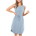 thumbnail image 1 of Tumotour Summer Tank Dress for Womens V Neck Sleeveless Button Down Party Dress Beach Dress With Pockets Knee Length Drawstring Tunic Midi Sundress, 1 of 8