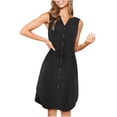 thumbnail image 1 of Tumotour Summer Tank Dress for Womens V Neck Sleeveless Button Down Party Dress Beach Dress With Pockets Knee Length Drawstring Tunic Midi Sundress, 1 of 6