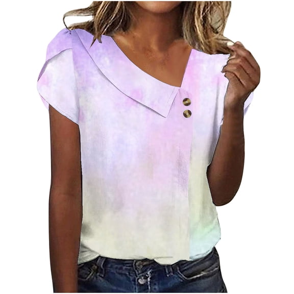 Tumotour Summer Tops For Women 2025 Vacation Going Out Tops Women's V-Neck Fashion Casual Printed Button-Up Blouse T-shirt Tops Blouse