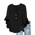 thumbnail image 1 of Tumotour Summer Tops For Women V Neck Tops Dressy Button Casual 3/4 Tiered Lace Bell Sleeve Work Blouses Solid-Color Loose Shirts Solid Color Cute Tshirts, 1 of 6