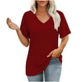 thumbnail image 1 of Tumotour Summer Tshirts For Women Short Sleeve V Neck Upper Pocket Tops Oversized Casual Solid Color Half Sleeve Loose Fit T Shirt Cotton Tunic Tops, 1 of 8