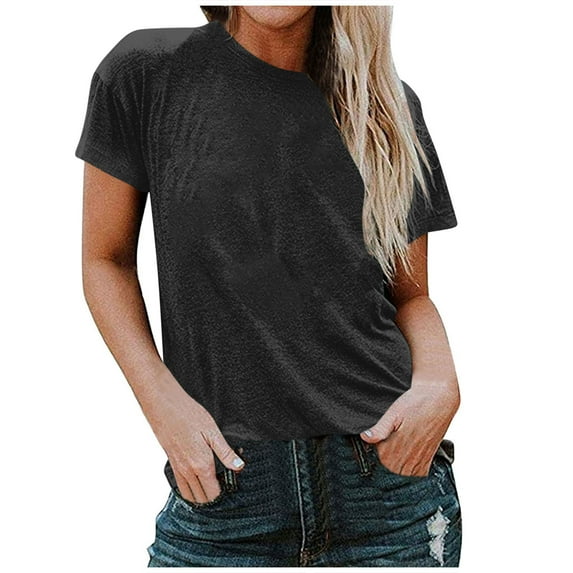 Tumotour Summer Tops For Women Short Sleeve Round Neck T Shirts Casual Solid Color Spring Tops Summer Tees Clothes Summer Beach T-Shir