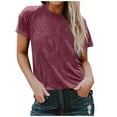 thumbnail image 1 of Tumotour Summer tops for women Short Sleeve Round Neck T Shirts Casual Solid Color Spring Tops Summer Tees Basic Clothes Summer Beach T-shir, 1 of 4