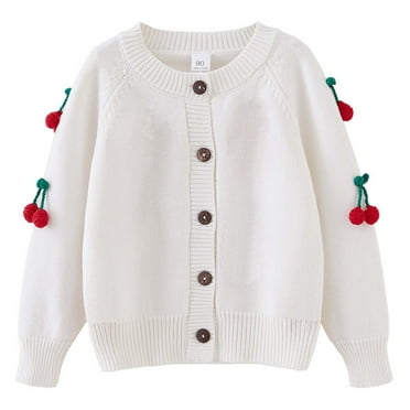 Tumotour Sweaters Cardigan For Girls Casual Loose Solid Color Cherry Crew Neck Long Sleeved Button Knitted Cardigan Tops