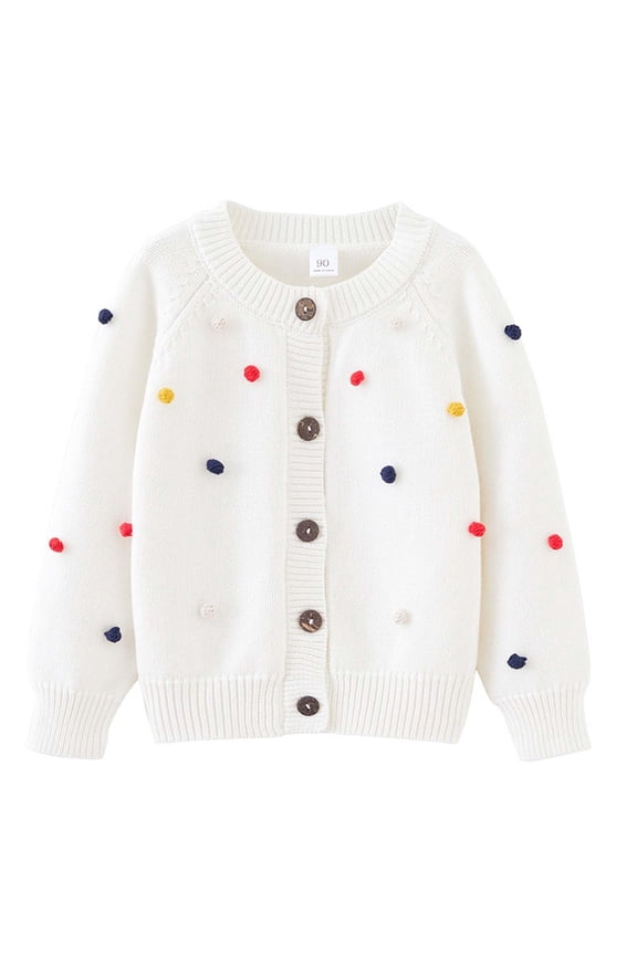 Sweaters Cardigan For Girls Casual Loose Solid Color Flower Crew Neck Long Sleeved Button Knitted Cardigan Tops
