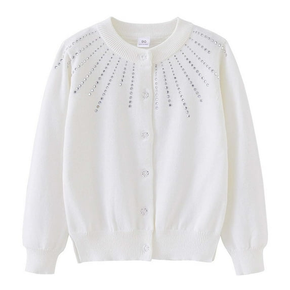 Tumotour Sweaters Cardigan For Girls Casual Loose Solid Color Hot Diamond Crew Neck Long Sleeved Button Knitted Cardigan Tops