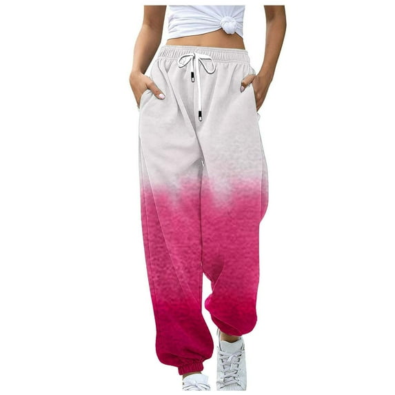 Tumotour Sweatpants For Women Gradient Color Elastic High Waisted Drawstring Wide Leg Trousers Pockets Casual Athletic Fit Lounge Joggers Pants