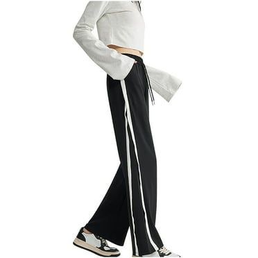 Tumotour Sweatpants For Women Drawstring Elastic High Waist Pockets Wide Leg Pants 2024 Trendy Casual Striped Side Patchwork Color Lightweight Workout Athletic Joggers Sweatpants