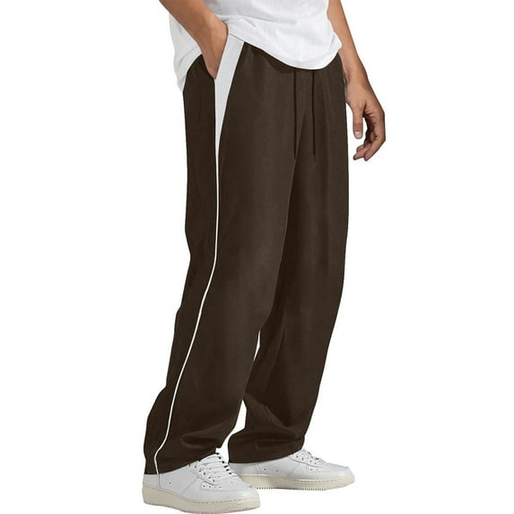 Tumotour Sweatpants for Men Elastic High Waist Casual Drawstring Workout Pants with Pockets Loose Solid Color Comfy Fashion Lightweight Jogger Trousers Soft Long Straight Pants