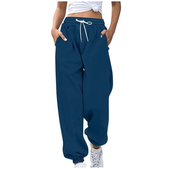 Tumotour Sweatpants for Women With Pockets Elastic High Waisted Drawstring Casual Sweat Pants With Baggy Cuffed Bottoms Trouser